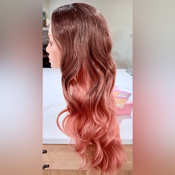 HAIR, 28” Long Layers, Lace at Center Part, Ombre Brown/Pink - Picture 5 of 11
